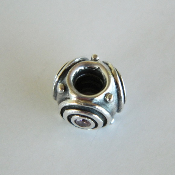 Retired Authentic Pandora Concentric Circle Charm with Pink CZ - Picture 5 of 6